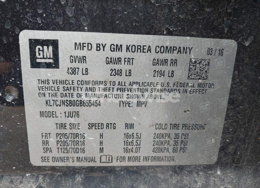 Photo 9 of 2016 Chevrolet Trax 1LS (VIN KL7CJNSB0GB655454)