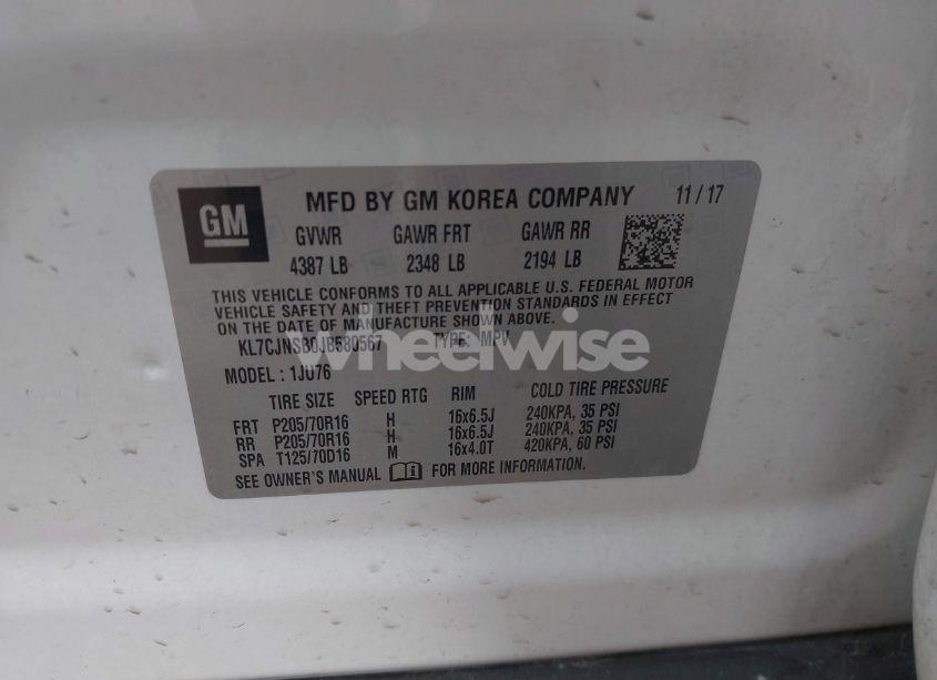 Photo 9 of 2018 Chevrolet Trax LS (VIN KL7CJNSB0JB580567)