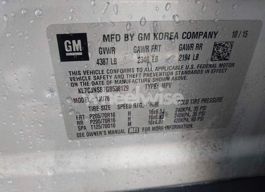 Photo 9 of 2016 Chevrolet Trax 1LS (VIN KL7CJNSB7GB538129)