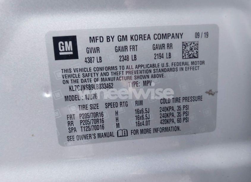 Photo 9 of 2020 Chevrolet Trax AWD LS (VIN KL7CJNSB9LB033462)