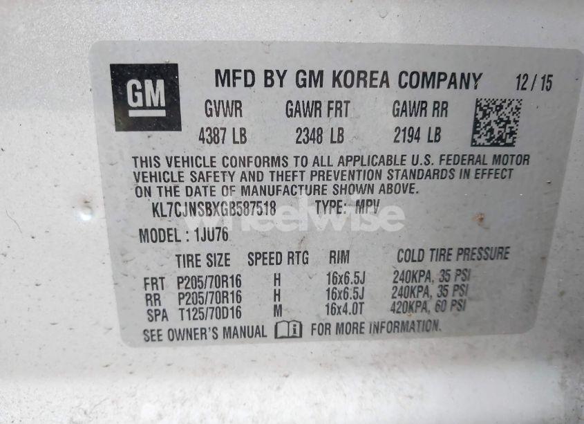 Photo 9 of 2016 Chevrolet Trax 1LS (VIN KL7CJNSBXGB587518)