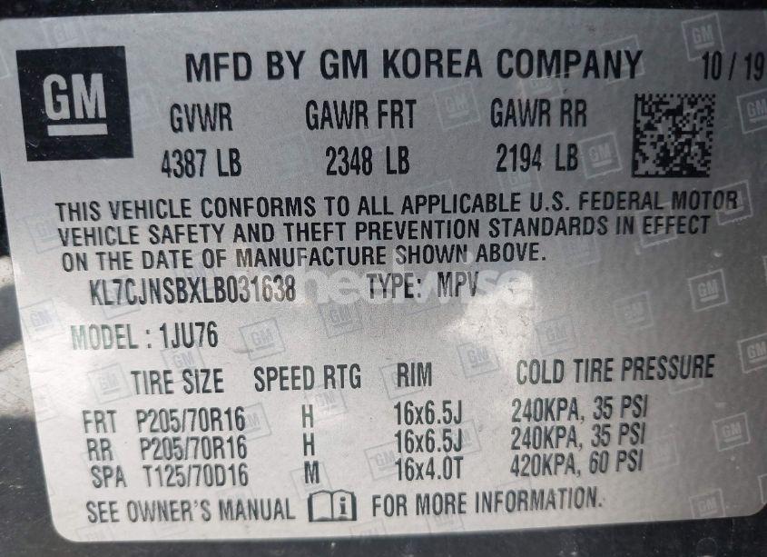 Photo 9 of 2020 Chevrolet Trax AWD LS (VIN KL7CJNSBXLB031638)