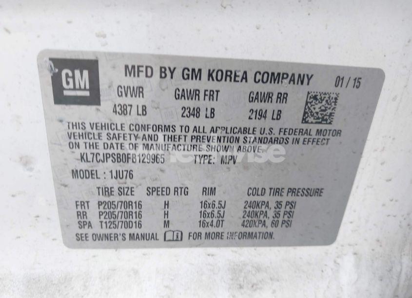 Photo 9 of 2015 Chevrolet Trax 1LS (VIN KL7CJPSB0FB129965)