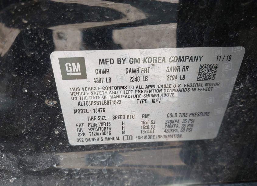 Photo 9 of 2020 Chevrolet Trax AWD LT (VIN KL7CJPSB1LB071523)