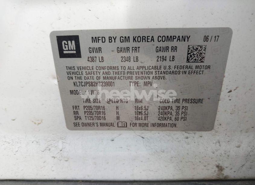 Photo 9 of 2017 Chevrolet Trax LT (VIN KL7CJPSB2HB239001)