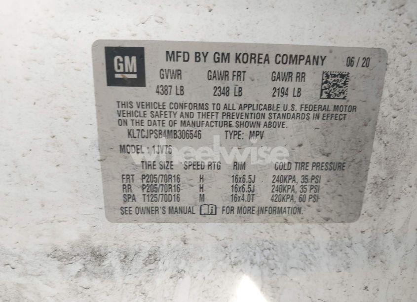 Photo 9 of 2021 Chevrolet Trax AWD LT (VIN KL7CJPSB4MB306546)