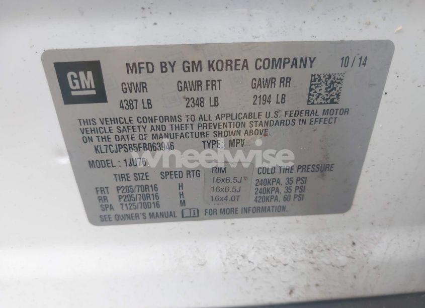 Photo 9 of 2015 Chevrolet Trax 1LS (VIN KL7CJPSB5FB063946)