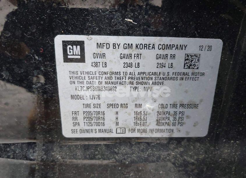 Photo 9 of 2021 Chevrolet Trax AWD LT (VIN KL7CJPSB6MB340892)