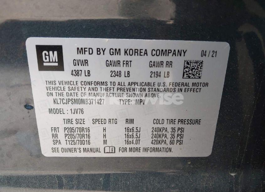 Photo 9 of 2021 Chevrolet Trax AWD LT (VIN KL7CJPSM0MB371427)