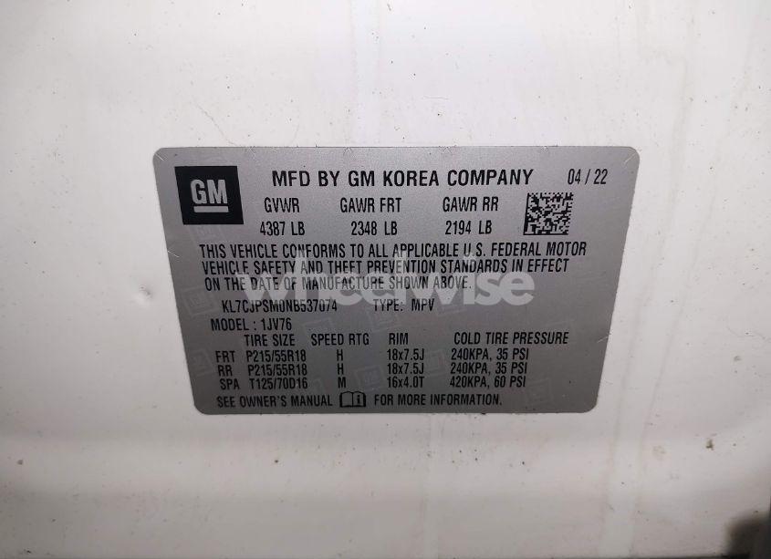 Photo 9 of 2022 Chevrolet Trax AWD LT (VIN KL7CJPSM0NB537074)