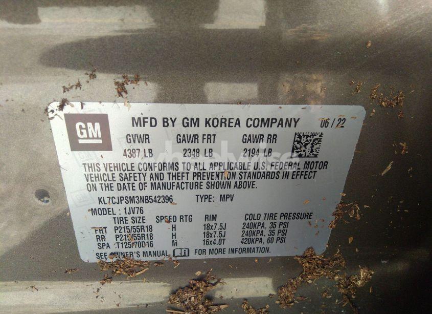 Photo 9 of 2022 Chevrolet Trax AWD LT (VIN KL7CJPSM3NB542396)