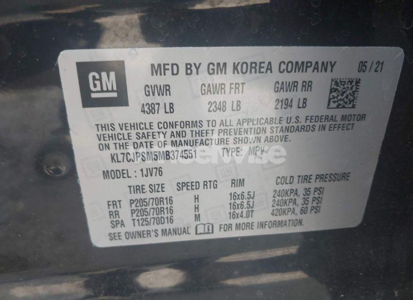 Photo 9 of 2021 Chevrolet Trax AWD LT (VIN KL7CJPSM5MB374551)