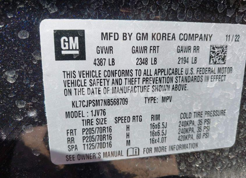 Photo 9 of 2022 Chevrolet Trax AWD LT (VIN KL7CJPSM7NB568709)