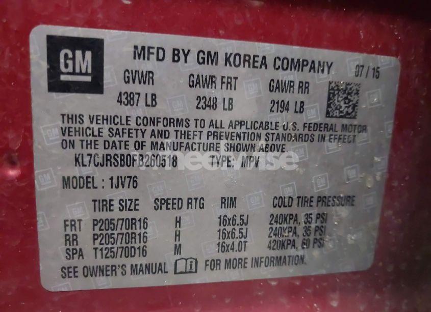 Photo 9 of 2015 Chevrolet Trax LT (VIN KL7CJRSB0FB260518)