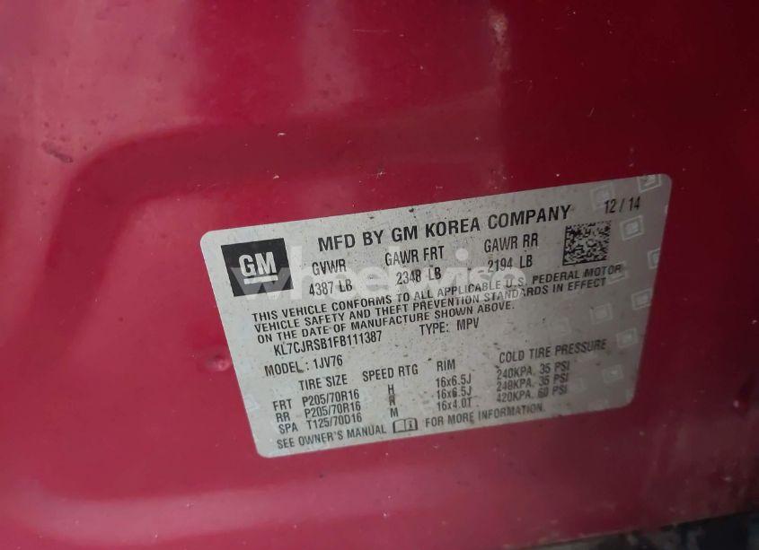 Photo 9 of 2015 Chevrolet Trax LT (VIN KL7CJRSB1FB111387)