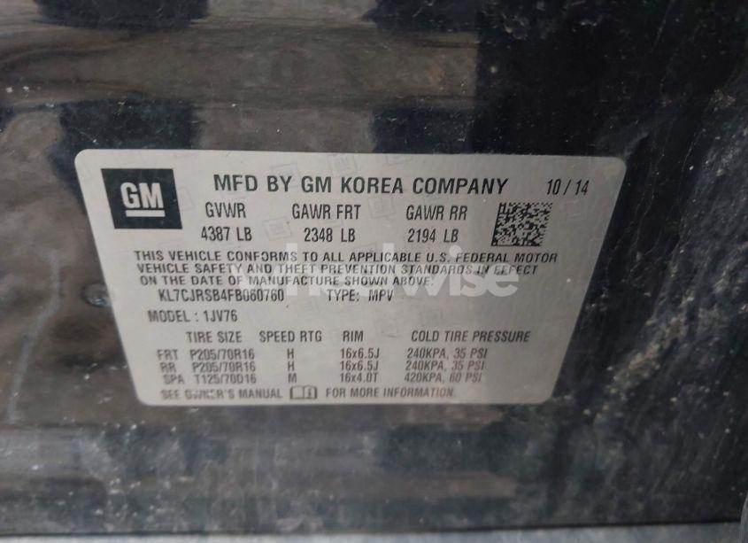 Photo 9 of 2015 Chevrolet Trax LT (VIN KL7CJRSB4FB060760)