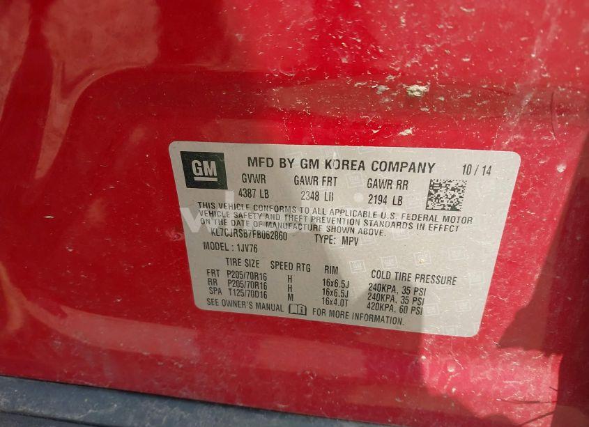 Photo 9 of 2015 Chevrolet Trax LT (VIN KL7CJRSB7FB062860)