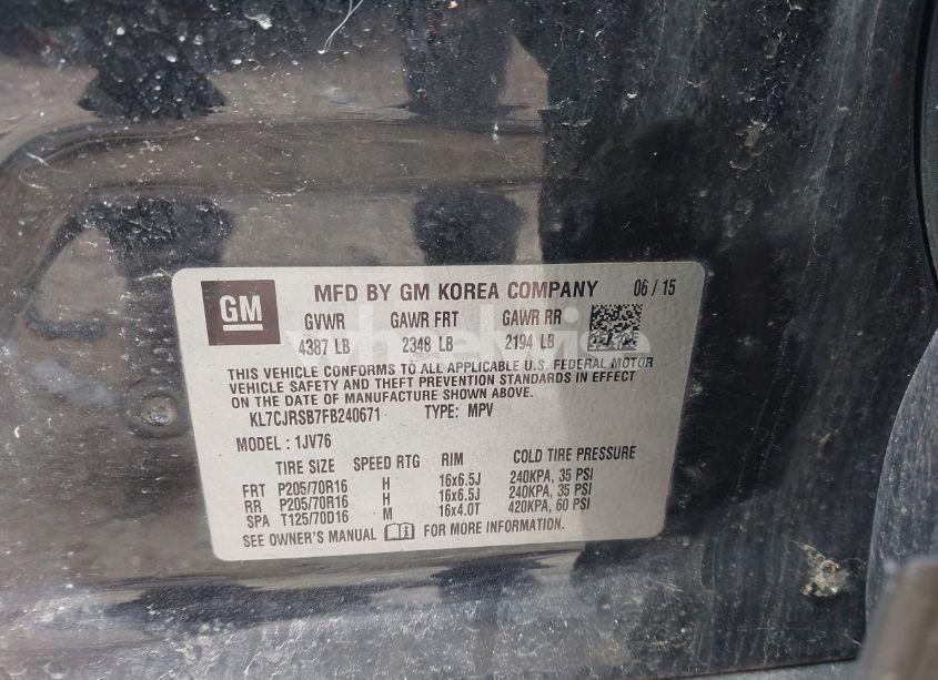 Photo 9 of 2015 Chevrolet Trax LT (VIN KL7CJRSB7FB240671)