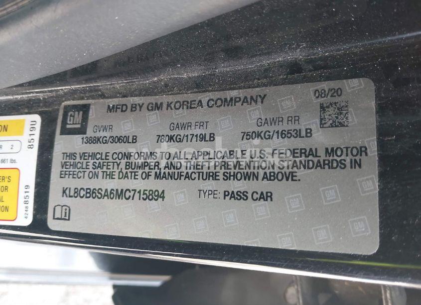 Photo 9 of 2021 Chevrolet Spark FWD LS AUTOMATIC (VIN KL8CB6SA6MC715894)