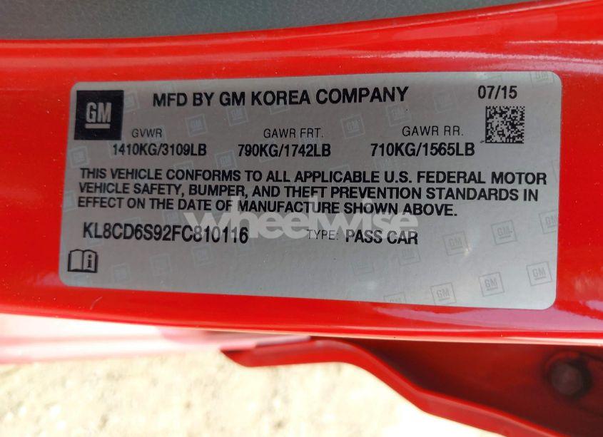 Photo 9 of 2015 Chevrolet Spark 1LT CVT (VIN KL8CD6S92FC810116)