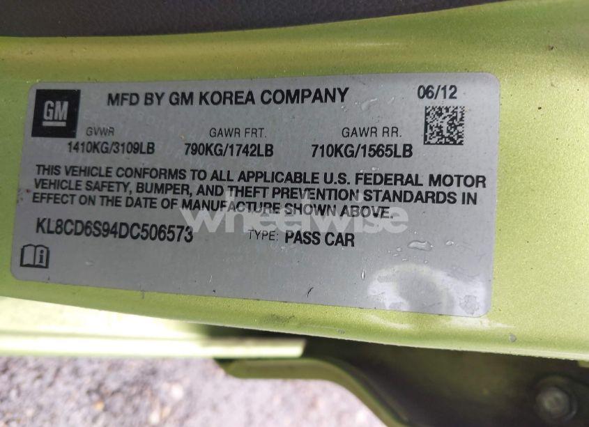 Photo 9 of 2013 Chevrolet Spark 1LT AUTO (VIN KL8CD6S94DC506573)