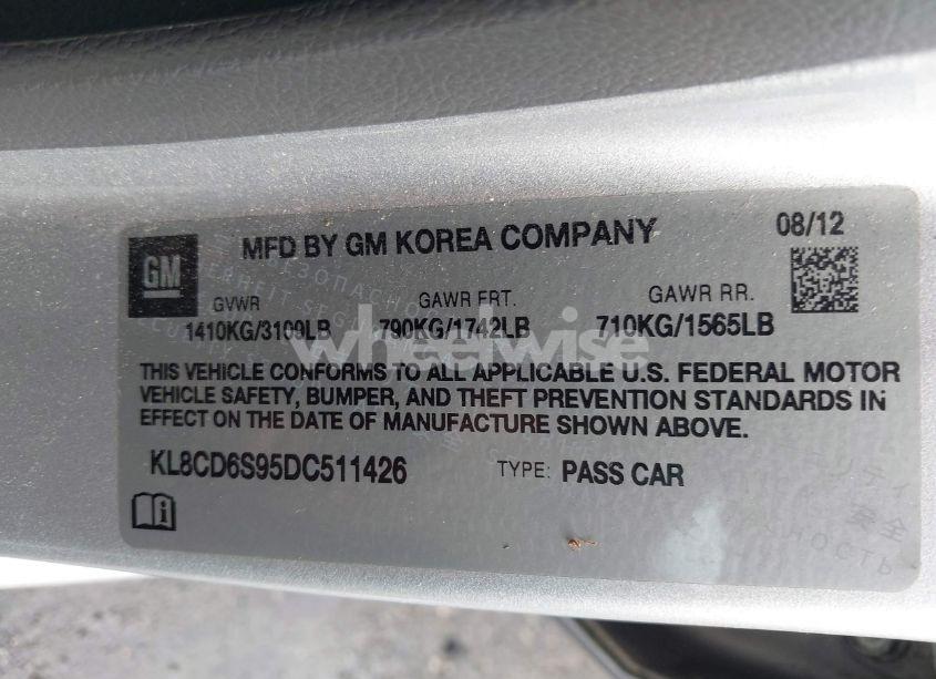 Photo 9 of 2013 Chevrolet Spark 1LT AUTO (VIN KL8CD6S95DC511426)