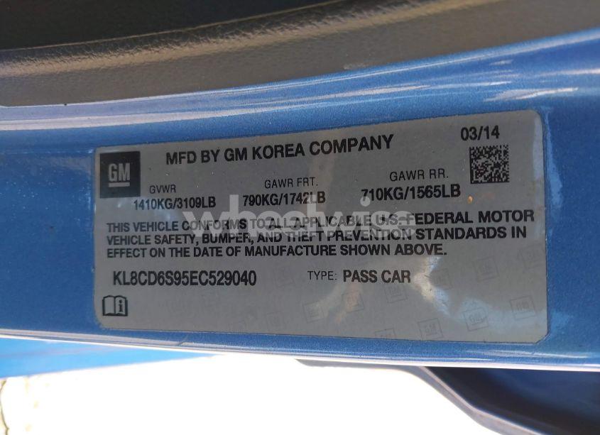 Photo 9 of 2014 Chevrolet Spark 1LT AUTO (VIN KL8CD6S95EC529040)