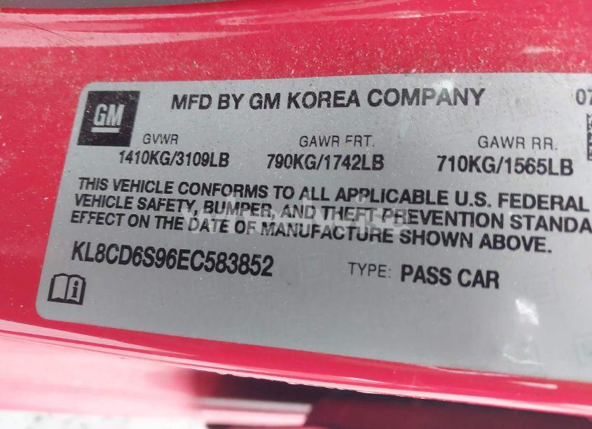 Photo 9 of 2014 Chevrolet Spark 1LT AUTO (VIN KL8CD6S96EC583852)