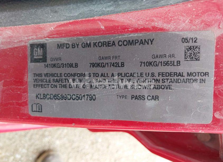 Photo 9 of 2013 Chevrolet Spark 1LT AUTO (VIN KL8CD6S99DC501790)