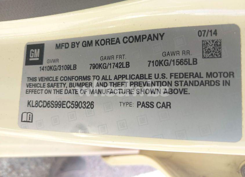 Photo 9 of 2014 Chevrolet Spark 1LT AUTO (VIN KL8CD6S99EC590326)