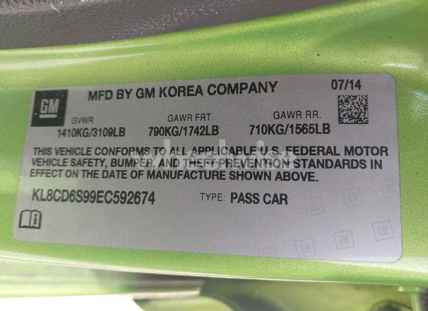 Photo 9 of 2014 Chevrolet Spark 1LT AUTO (VIN KL8CD6S99EC592674)