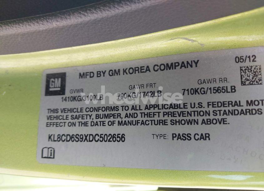 Photo 9 of 2013 Chevrolet Spark 1LT AUTO (VIN KL8CD6S9XDC502656)