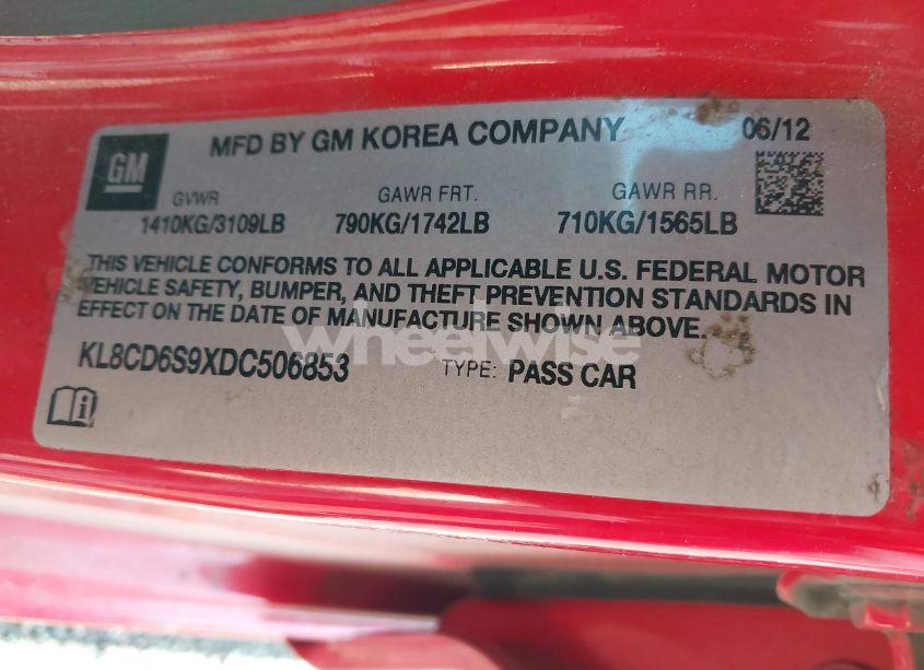 Photo 9 of 2013 Chevrolet Spark 1LT AUTO (VIN KL8CD6S9XDC506853)