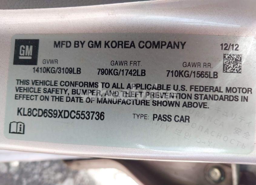 Photo 9 of 2013 Chevrolet Spark 1LT AUTO (VIN KL8CD6S9XDC553736)