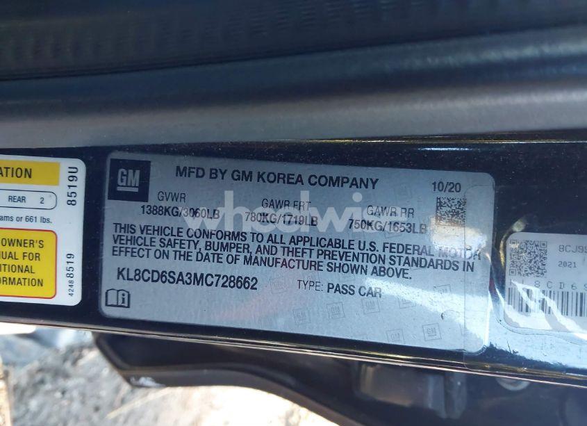 Photo 9 of 2021 Chevrolet Spark FWD 1LT AUTOMATIC (VIN KL8CD6SA3MC728662)