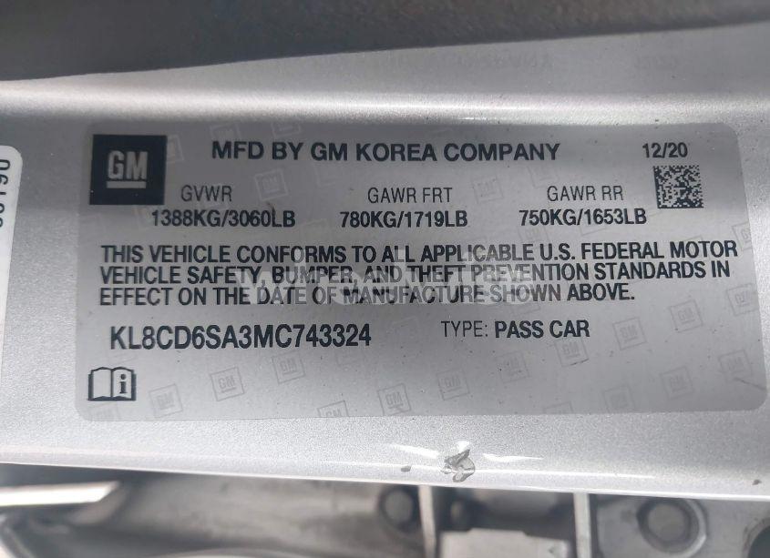 Photo 9 of 2021 Chevrolet Spark FWD 1LT AUTOMATIC (VIN KL8CD6SA3MC743324)