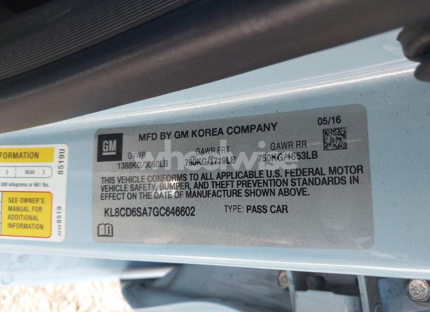 Photo 9 of 2016 Chevrolet Spark 1LT CVT (VIN KL8CD6SA7GC646602)