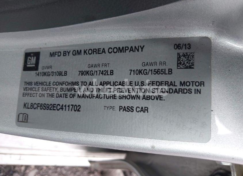 Photo 9 of 2014 Chevrolet Spark 2LT AUTO (VIN KL8CF6S92EC411702)