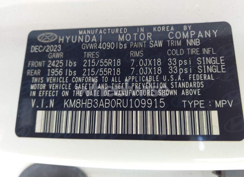 Photo 9 of 2024 Hyundai Kona SEL (VIN KM8HB3AB0RU109915)