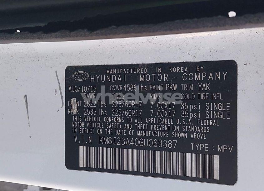 Photo 9 of 2016 Hyundai Tucson SE (VIN KM8J23A40GU063387)