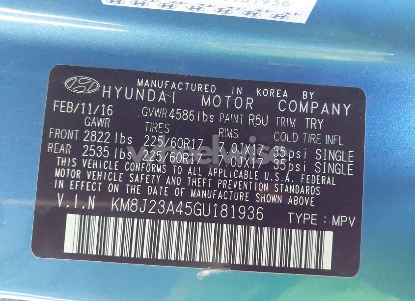 Photo 9 of 2016 Hyundai Tucson SE (VIN KM8J23A45GU181936)