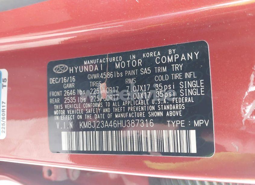 Photo 9 of 2017 Hyundai Tucson SE (VIN KM8J23A46HU387316)