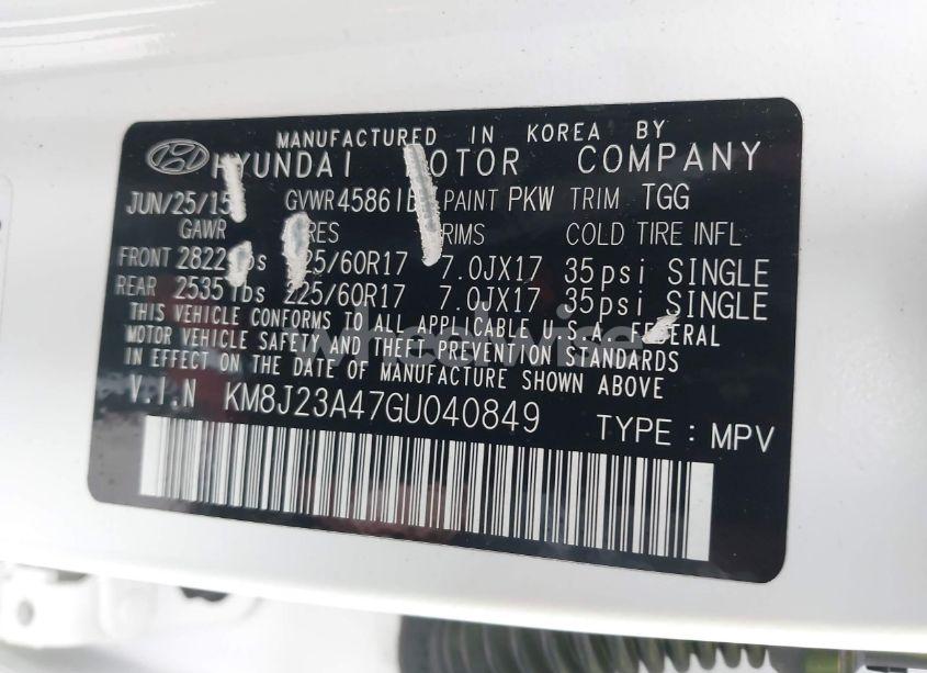 Photo 9 of 2016 Hyundai Tucson SE (VIN KM8J23A47GU040849)