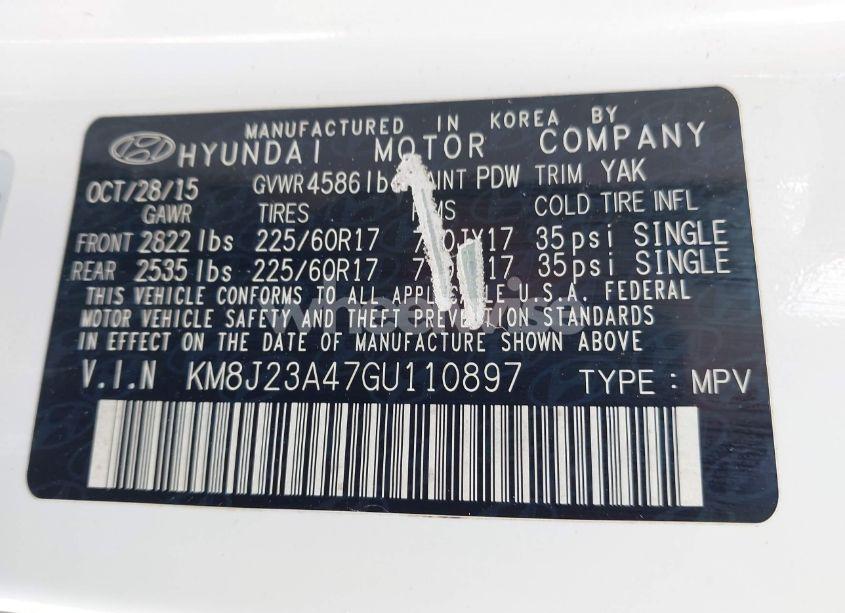 Photo 9 of 2016 Hyundai Tucson SE (VIN KM8J23A47GU110897)