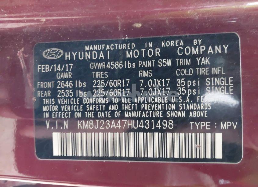 Photo 9 of 2017 Hyundai Tucson SE (VIN KM8J23A47HU431498)