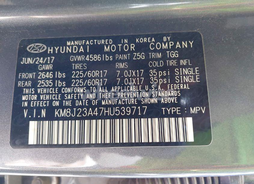 Photo 9 of 2017 Hyundai Tucson SE (VIN KM8J23A47HU539717)