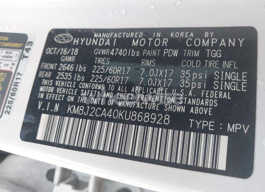 Photo 9 of 2019 Hyundai Tucson SE (VIN KM8J2CA40KU868928)