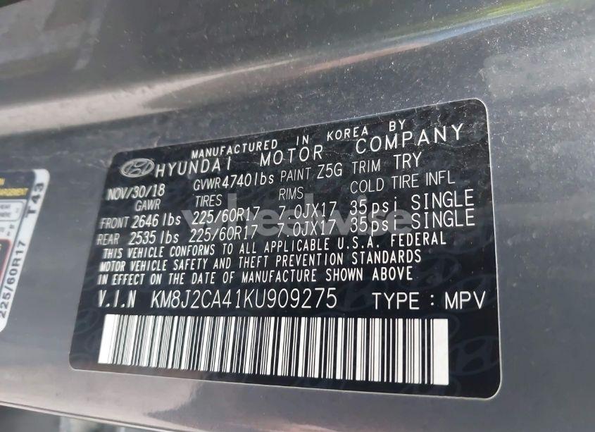 Photo 9 of 2019 Hyundai Tucson SE (VIN KM8J2CA41KU909275)