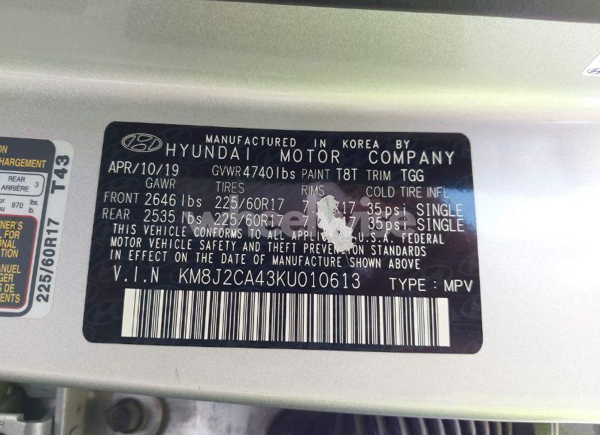 Photo 9 of 2019 Hyundai Tucson SE (VIN KM8J2CA43KU010613)