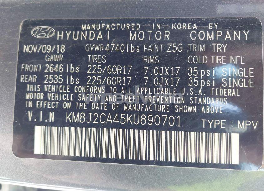 Photo 9 of 2019 Hyundai Tucson SE (VIN KM8J2CA45KU890701)
